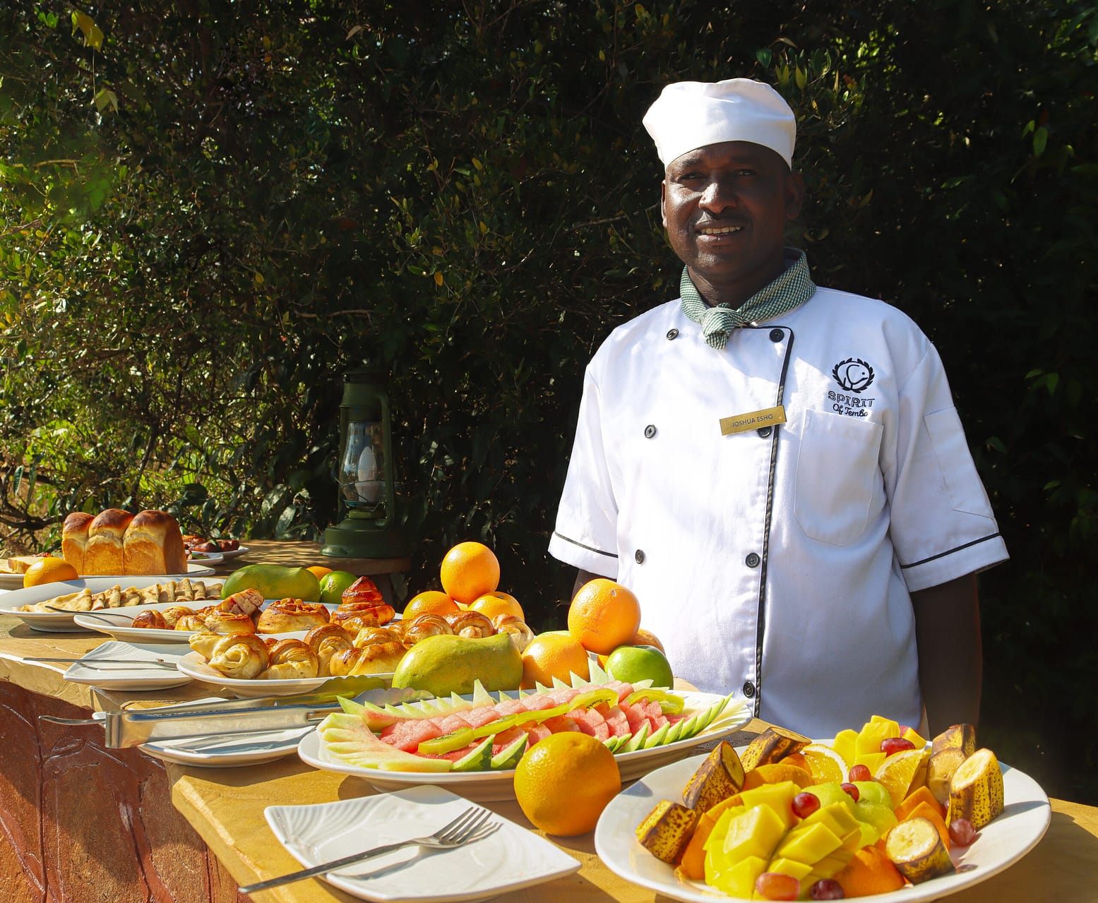 Bush Breakfast (In-Camp) Buffet Breakfast Spread - Spirit of Tembo - Angle 4 (Chef)